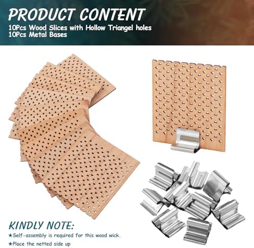 10 Set Wood Candle Wick Grid Design Large Wooden Wick 1.6x1.8inch / 40x45mm (Width*Height), Natural Crackling Wood Wick Core with Iron Stands for Soy Candle Making Handmade Candles Supplies