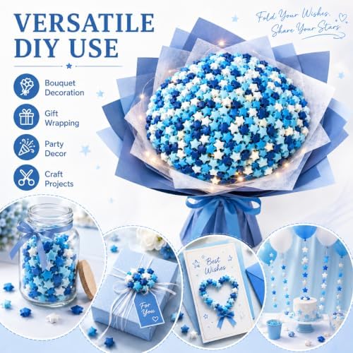 540Pcs Origami Star Paper Strips, Double-Sided Colored Paper for DIY Lucky Stars, Pre-Cut Wishing Star Craft Kit (Blue, 1)