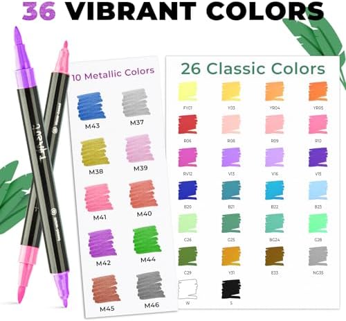 JusArt Acrylic Paint Markers 36 Colors, Dual Tip Art Supplies with Canvas