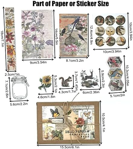 Esweny 200 Pieces Vintage Ephemera Scrapbooking Supplies Pack for Journaling, Decoupage Paper Scrapbook Stickers Kit for Junk Journal Planners Collage Craft Notebooks Album (Forests)