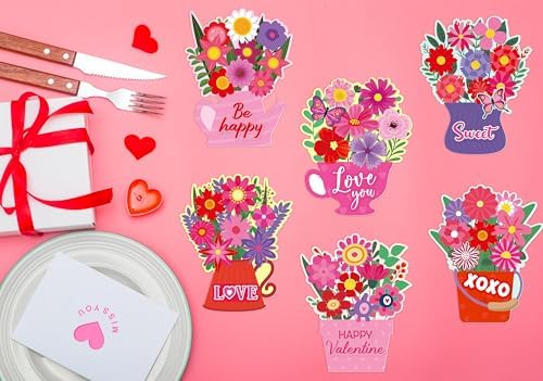 36 Set Valentines Day DIY Craft for Kids - Flower Card Making Kit with Greeting Cards Stickers Envelopes Set Gifts for Classroom School Activities