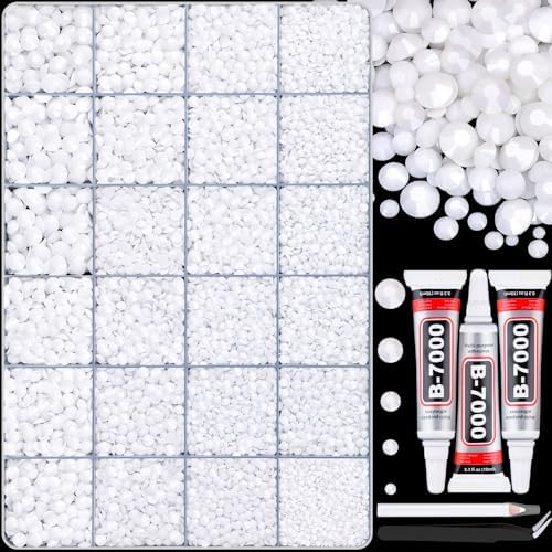 30000Pcs White Rhinestones for Bedazzling with B7000 Jewelry Glue, Bedazzler Kit Bulk Flatback Gems, Resin Rhinestones for Crafting Crafts Clothing Shoes Fabric Nail Art Assorted Size 2/3/4/5/6mm