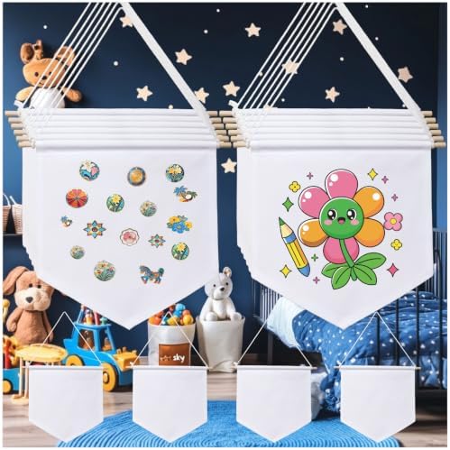 16pcs Blank Canvas Banners 10.82"x11.81",12oz Fabric Canvas Wall hanging Art for DIY Kids Room Decor,Jewelry Storage Case Stand Enamel Pin Wall Display Banners for Enamel Lapel Badge Collection,Birthday,Educational Play