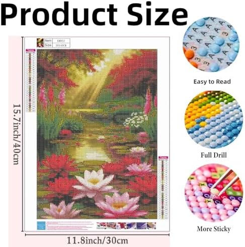 Water Lily Diamond Painting Kit for Adults, 5D Full Drill Diamond Art