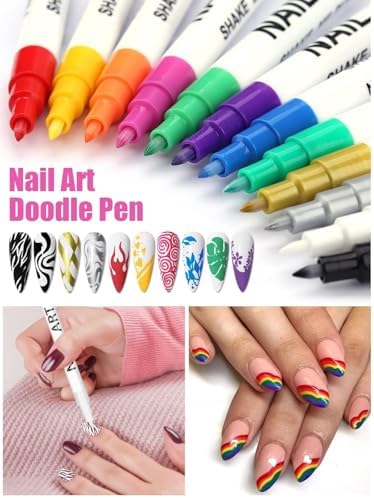 Kalolary 3D Nail Art Pens Set 12 Color Nail Art Marker Graffiti Dotting Pen