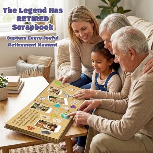CY2SIDE Retirement Wooden Scrapbook Kit - 109PCS The Legend Has Retired Memory Book Gift for Men Women Coworker Teacher Parents, DIY Photo Book Keepsake Album for Retirement Party Farewell Celebration