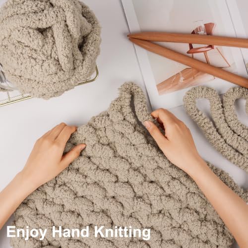 Chunky Yarn for Hand Knitting, #10 Chunky Blanket Chenille Yarn, Large Bulky Thick Jumbo Yarn, Super Chunky Knit Yarn for Crocheting, 8 Skein (8 oz 22 yds Each Skein), Khaki