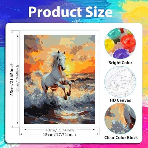 xcemhil Horse Paint by Numbers Kit for Adults Beginner, Horse Paint by Number for Adult, Acrylic Paint by Numbers Kits Suitable for Home Wall Art Decor Gifts 16x20 Inch