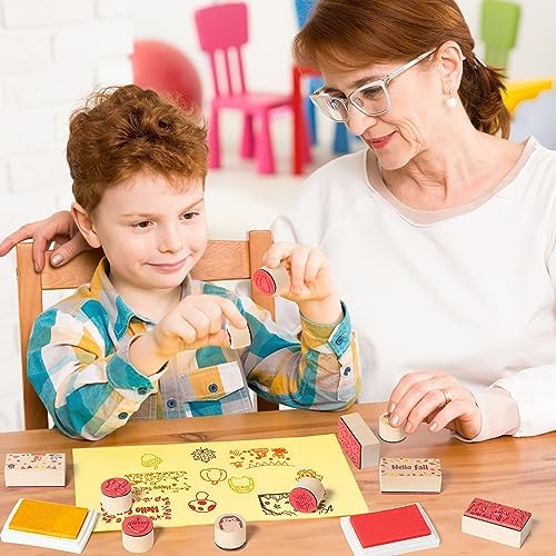 CUweipeng Fall Wooden Rubber Stamps Set Pumpkin Animal Stamp with Ink Pads