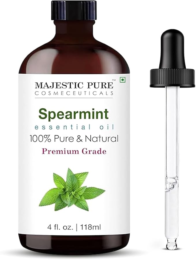 Majestic Pure Spearmint Essential Oil for Diffuser - 4 Fl Oz | 100% Natural Essentials Oils Ideal for Humidifier, Air Freshening, Cleaning Home, Bath, Steam Inhalation and Massage