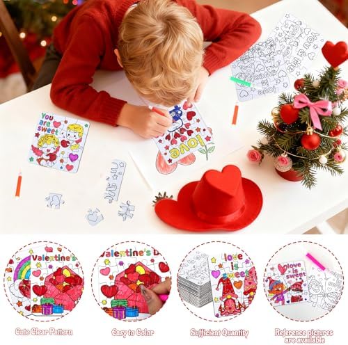 24Pcs Valentines Day Crafts Gifts Kits for Boys, Girls & Adults, Valentine's Arts and Crafts DIY Puzzle with Chocolate Cake Heart Owl, Jigsaw for Classroom Activities Party Favors Exchange Supplies