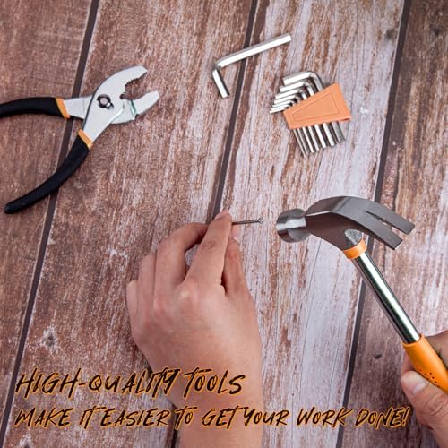 CARTMAN 39-Piece Household Tool Set, Orange Hand Kit With Storage Case | Complete assortment for home repairs, DIY projects, furniture setup, crafting, and daily household fixes in toolbox.
