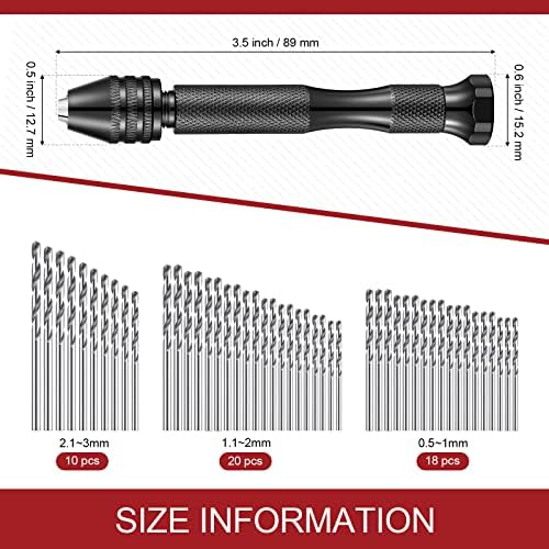 Zhehao 59 Pcs Hand Drill Bits Set Micro Drill Bit Set for Crafts, Black