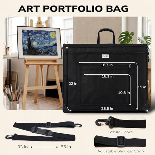 JusArt Art Portfolio Bag, 20x26 Light Weight Portfolio Folder Case with Adjustable Shoulder Strap, Leather Corners, Waterproof Art Bag for Artists and Students for Artwork, Poster, Sketching, Drawing