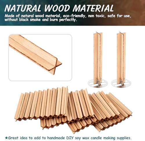 40 Set Wood Candle Wicks Cross Shape 2.4x0.4inch / 60x10mm, Cross Wooden Wicks w/Iron Stands for Soy Candle Making, Natural Wood Wick Core Handmade Candles Supplies