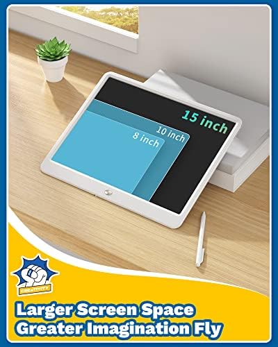 TEKFUN 15" LCD Writing Tablet Whiteboard Style, Large Reusable Writing Pad for Kids & Home, Electronic Note Board for Learning, Memo, and Daily Use, Screen-Free Drawing Tablet (White)