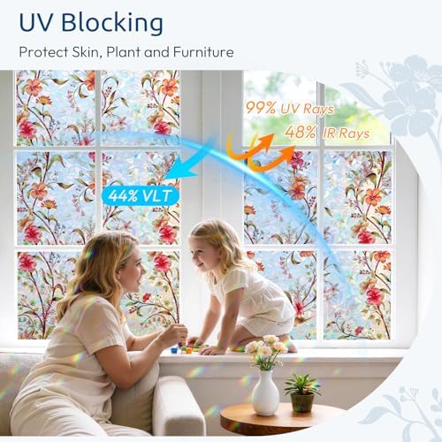 rabbitgoo Window Privacy Film Rainbow, Floral Cosmos, 23.6" x 118.1"