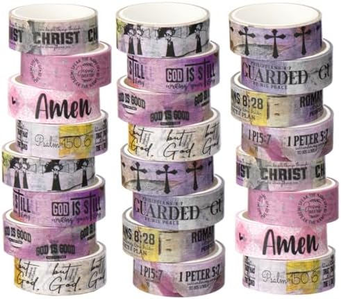 24 Rolls Christian Washi Tape Gifts for Bible Journaling, Purple