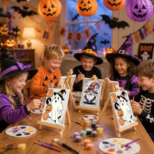 2 Pack Halloween Paint by Numbers Kit for Kids with Frame & Easel 8x12 Inch