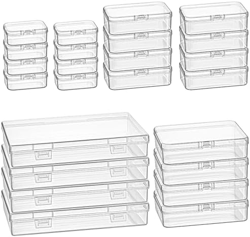 24 Pieces Mixed Sizes Rectangular Empty Mini Clear Plastic Organizer Box