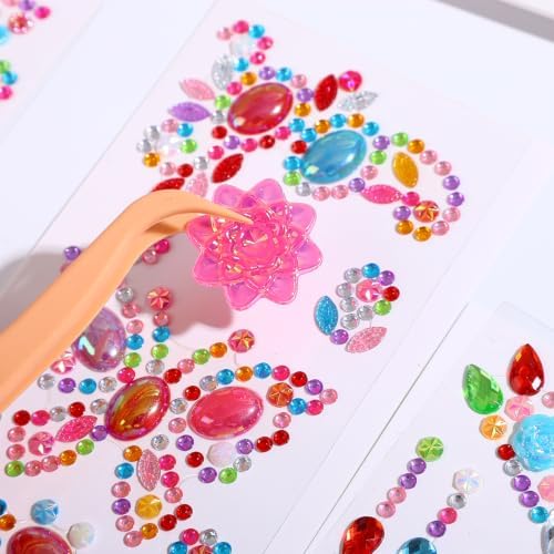 Gem Stickers for Crafting, Face, Eye, and Body Makeup, DIY Decoration, Kids' Rewards (Gem Stickers D (8 Sheets))