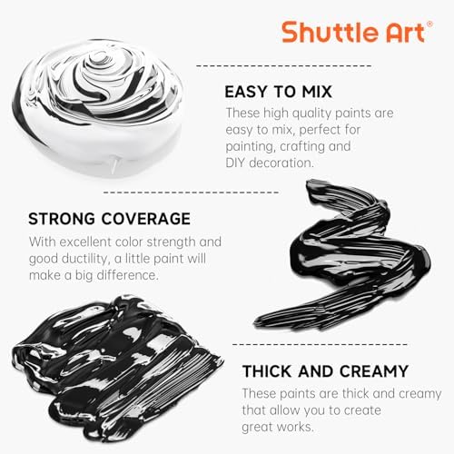 Shuttle Art Black Acrylic Paint, 33.8oz/1000ml Large Capacity Pump Bottle with Cover, High Coverage True Black, Fast Drying Non-Toxic Art Paint for Artists, Students, Kids & DIY Crafts