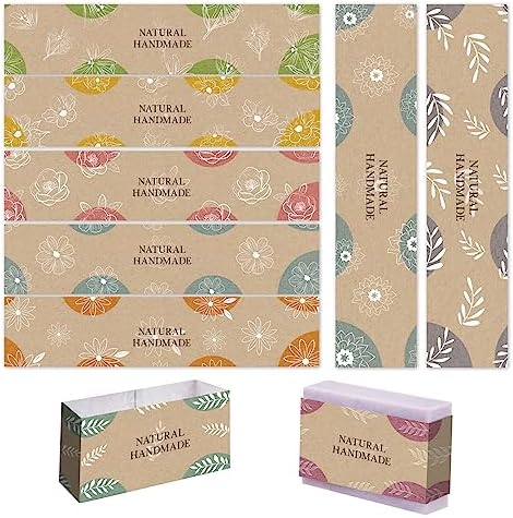 PH PandaHall 90pcs Wrap Paper Tape, 9 Style Vintage Band Label Flower Paper Tag Wrapper Sleeves Covers Vertical Tags for Handmade Soap Lotion Bars Bath Gift Wrapping, 8.5x1.9 inch