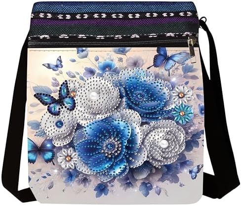 LSQFS 5D DIY Diamond Painting Crossbody Bag, PU Leather Butterfly Purse, Diamond Art Kits for Adults, Art Bag, Craft Kits for Adults Women, Creative Handmade Gift