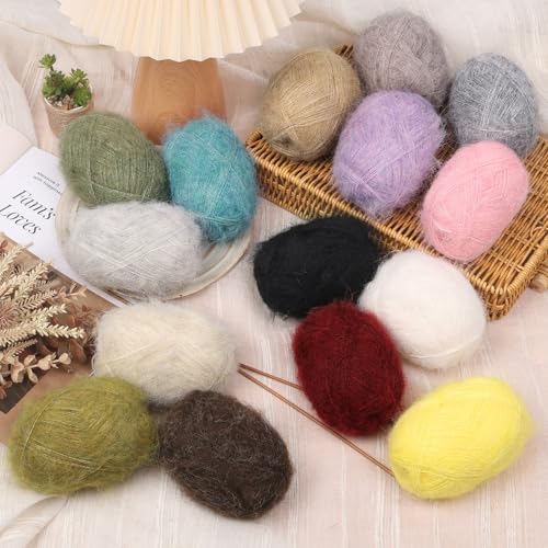 NICEEC 2 Skeins Long Pile Mohair Yarn 2.82oz/788yds - Rainbow