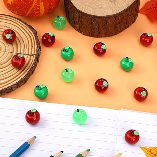JUNEBRUSHS 50 Pcs Mini Resin Apples Red Green Tiny Apples Figurines