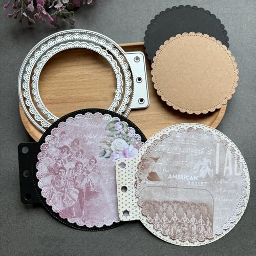 LZBRDY Vintage Charm Lace Frame Die-Cut - Carbon Steel Crafting Dies for Scrapbooking, Card Making, Greeting Cards and Journaling Supplies (Lace Round Loose Leaf 4.5 x 3.9 in)