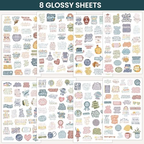 bloom daily planners Inspirational & Motivational Quotes Planner Stickers (8 Sheets / 200+ Stickers) - Hand-Lettered Positive Cute Aesthetic Quotes for Decorating, Planning, Scrapbooking - Cool Tones