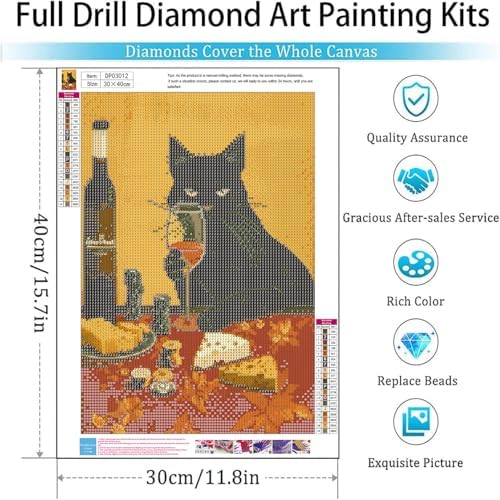 Diamond Art Kits for Adults,Black Cat Diamond Painting Kits 12x16in