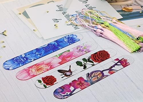 Blank Clear Acrylic Bookmarks Penta Angel 20Pcs Plastic Craft Transparent Acrylic Book Page Marks with 20Pcs Small Book Page Marks Tassels for DIY Projects and Graduation Gift Tag (Oval)