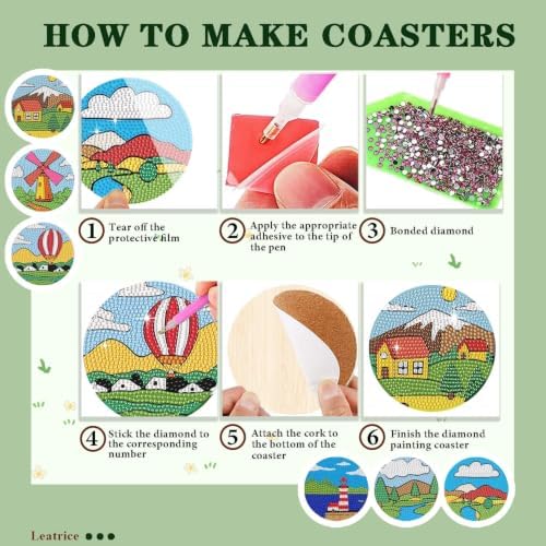 Leatrice 6PCS Diamond Art Coasters Small Diamond Painting Kits for Adults