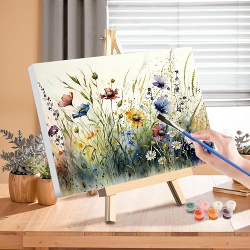 Flower Paint by Numbers for Adults with Framed Canvas - with Wooden Easel