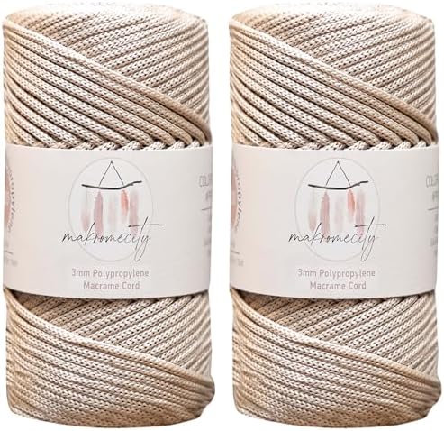 Makromecity 2 Skeins Polyester Macrame Cord 3mm x 131 Yards (394 Feet) Polypropylene Latte Cord for Crochet, Crafts, Wall Hangings, Bags, Underplate, Rug