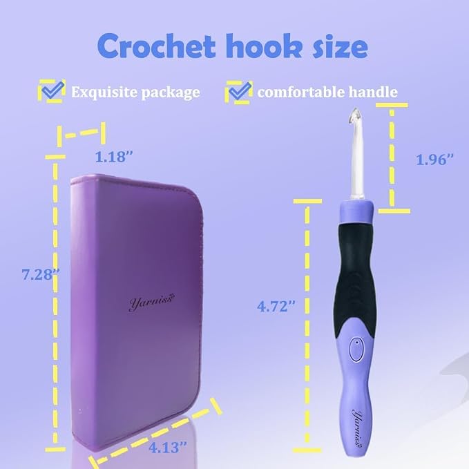 Yarniss 17 Size Lighted Crochet Hooks 2.5mm~14mm,Rechargeable Crochet Hooks
