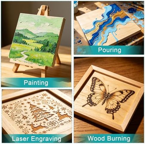 ESRICH 8x8 Inch Wood Panels, 2 Pack Square Craft Wood Canvas Boards, Blank Unfinished Wooden Art Board for DIY Art Creations Such as Painting, Acrylic Pouring, Resin, Burning, Collage, etc.