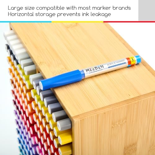 MEEDEN Bamboo Marker Holder Organizer: Holds 126 Pens with 18 Compartments