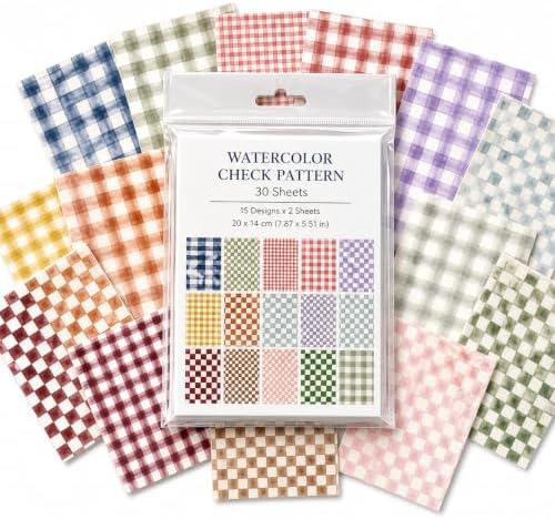 30 Sheets Watercolor Check Pattern Scrapbook Paper,Decorative Cardstock for Junk Journaling, DIY Gift Wrapping, Card Making & Photo Collage Background