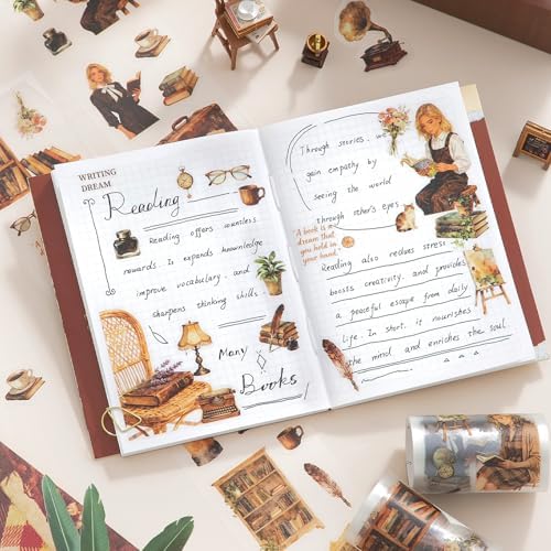 4 Rolls PET Tapes Pre-Cut Tape Stickers for Scrapbooking Reading People Stickers Tape journaling washi Tape Sticker Sticker Rolls for Scrapbooking