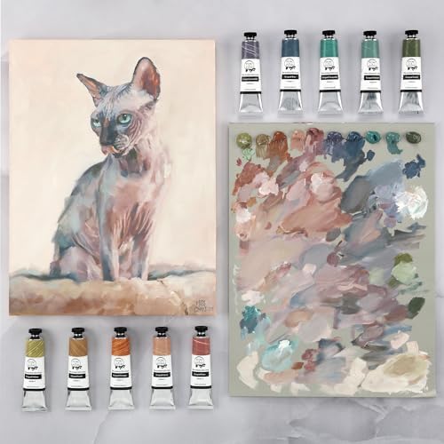 Tusc & Pine Artist Oil Paint - 40 ml Set of 10 - Warm and Cool Grayed- Non-Yellowing, Rich & Creamy Consistency, Maximum Pigment Load, Small Batch Milled Oil Paints Developed for Professional Artists