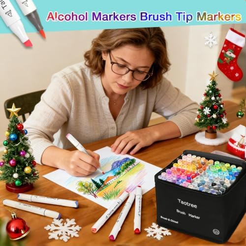 Taotree Alcohol Markers Brush Tip, 121 Colors Dual Tip Brush Markers Set