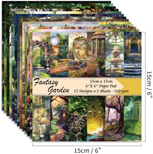 6x6" Cardstock Single Sided Scrapbooking,Craft Decorative Scrap Book Paper | 160gsm,24-Sheet 12Patterns Colored Paper,Junk Journal Supplies,Vivid Origami Papers DIY Craft Gift Wrapping Album.Fantasy