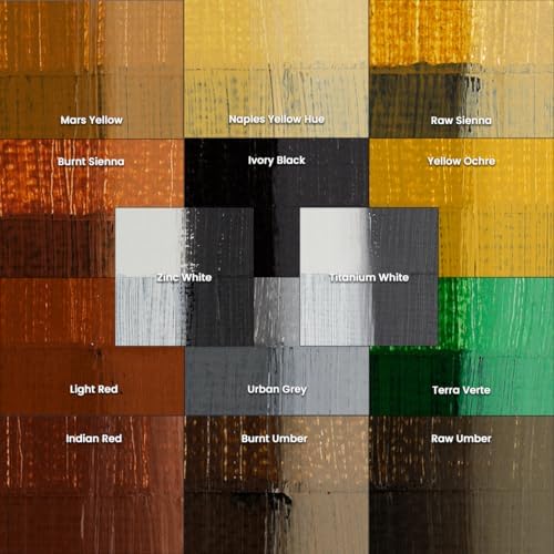 Soho Urban Artist Oil Paint Earth Tones Set of 14-50mL Tubes, Triple-Milled Oils with Refined Linseed - Smooth Application, True Color Mixes, Ideal for Brushes & Palette Knives
