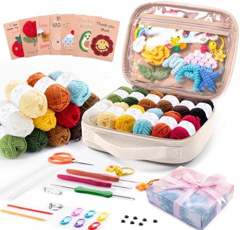 MYBAGZING Crochet Kit for Beginners, Complete Starter Set with Yarn, Ergonomic Crochet Hooks, Needles, Crochet Accessories and Suppliers for Crochet Beginner Projects, Knitting Kit for Adult