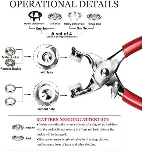 CHEPULA Craftsmanship DIY 200 Sets Metal Snaps Buttons with Fastener Pliers Press Tool Kit for Sewing and Crafting (10 Colors,9.5mm) (Hollow)