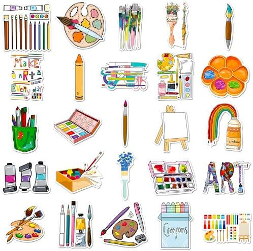 Art Painting Stickers, 100Pcs Paint Palette Stickers Paint Brushes Sticker Pigment Stickers Decals for Laptop Water Bottles Skateboard Luggage Computer, Gifts for Kids Girls Teens