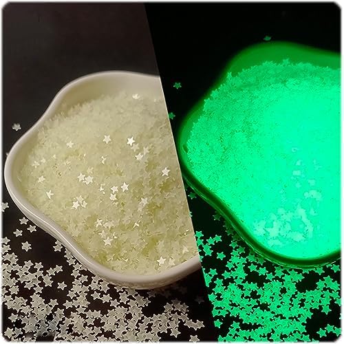 Sourcingbay Glow in The Dark Star Glitter | 3mm Luminous Sequins for Nail Art, Slime, Resin Craft & Party Decor | 0.35oz Natural Color | PVC Non-Toxic Phosphor Coating
